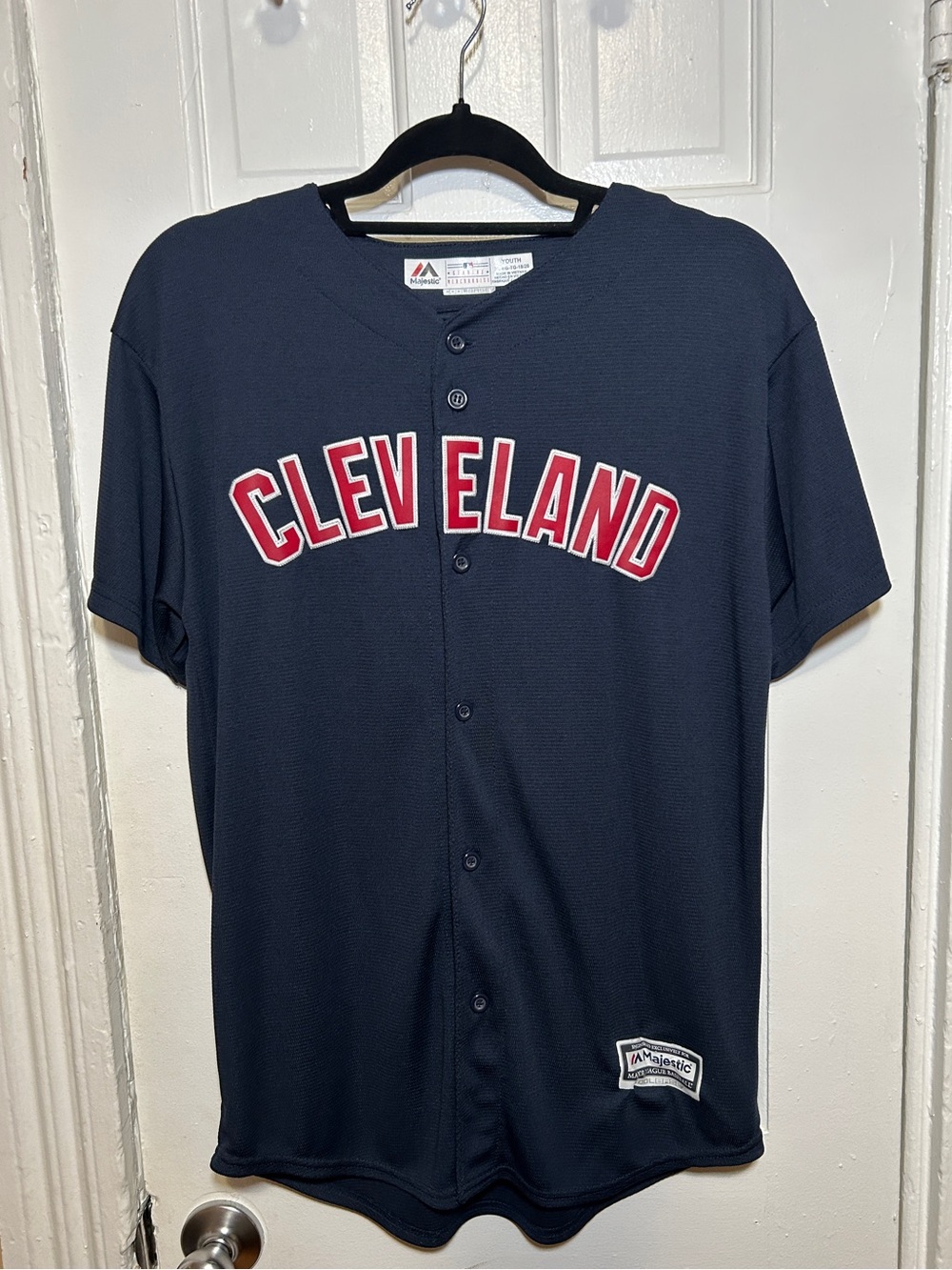 MLB Cleveland Navy and Red Button-Front Baseball Jersey